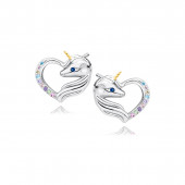 Cercei argint Unicorn si inima cu pietre colorate DiAmanti Z1728EGR_MUBL-DIA